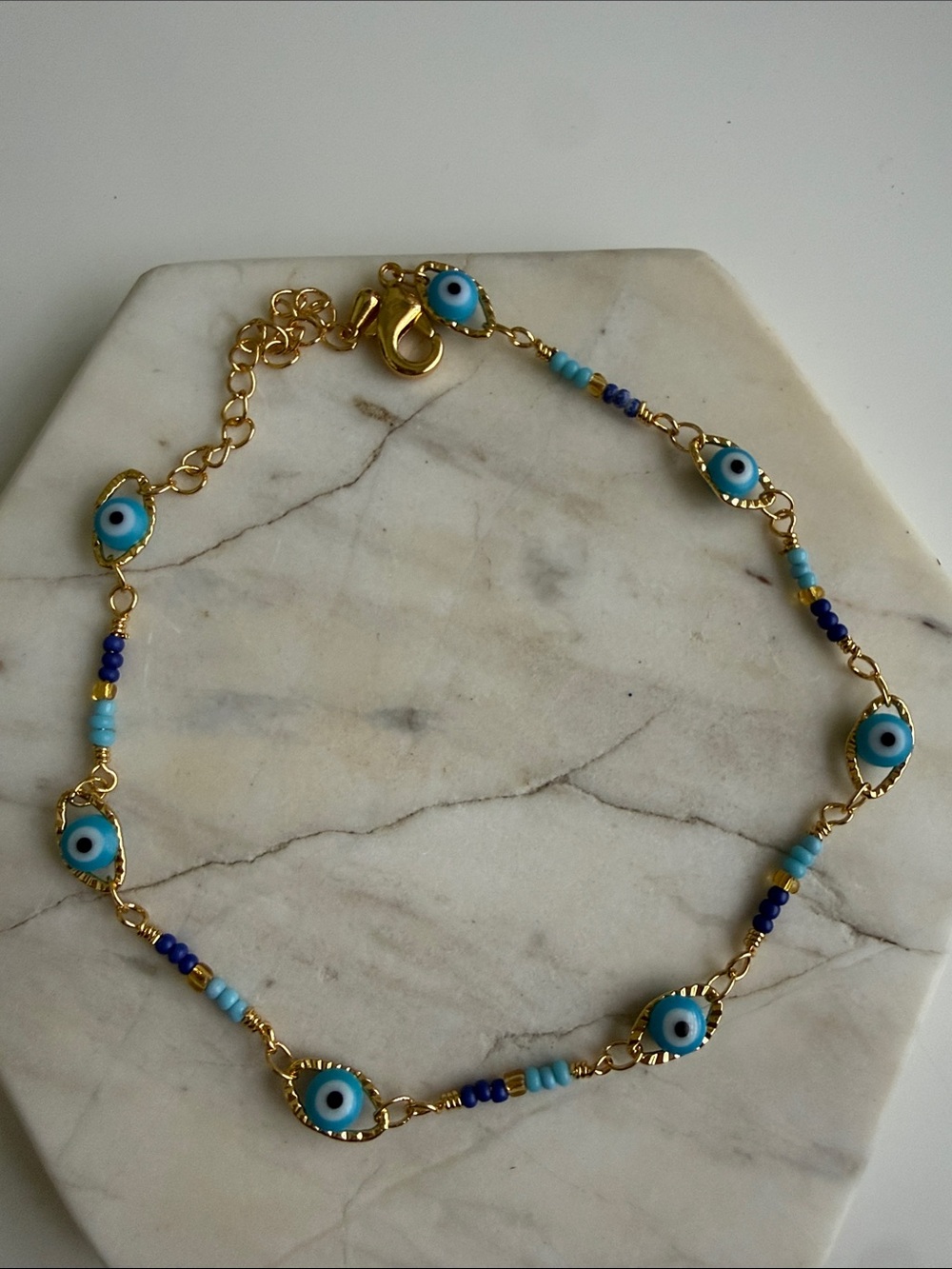 Gold Plated Turquoise Blue Evil Eye Chain anklet